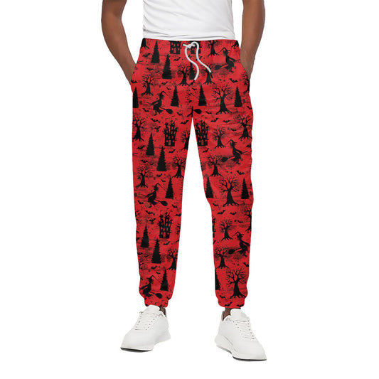 Red And Black Horror Witch Pattern Print Cotton Pants