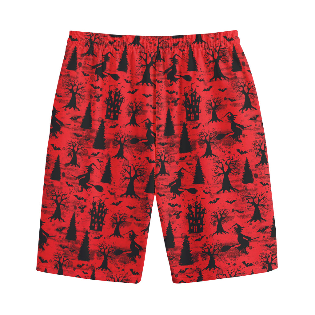Red And Black Horror Witch Pattern Print Cotton Shorts