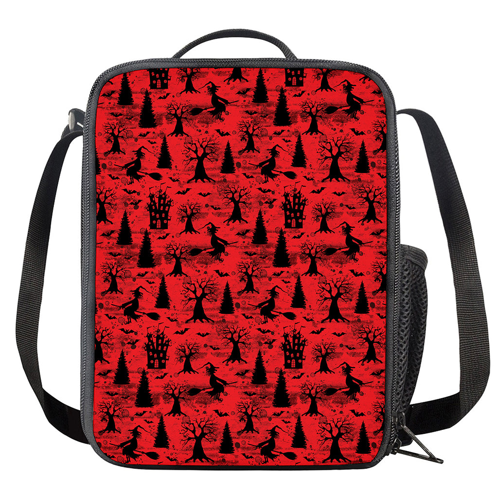 Red And Black Horror Witch Pattern Print Crossbody Lunch Bag