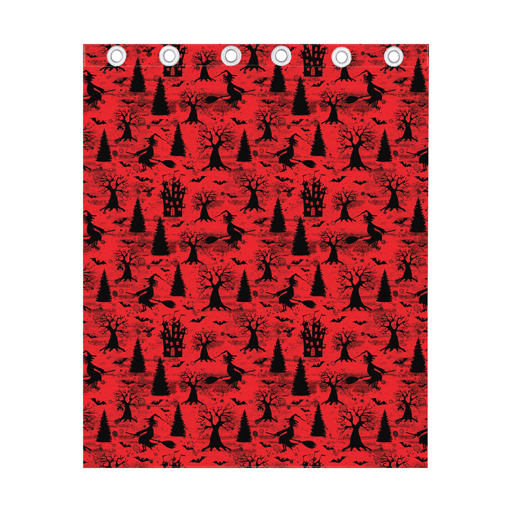 Red And Black Horror Witch Pattern Print Curtain