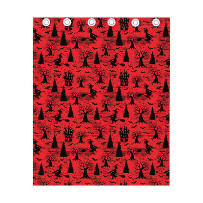 Red And Black Horror Witch Pattern Print Curtain