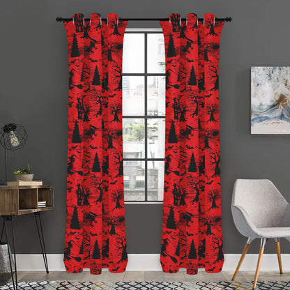 Red And Black Horror Witch Pattern Print Curtain
