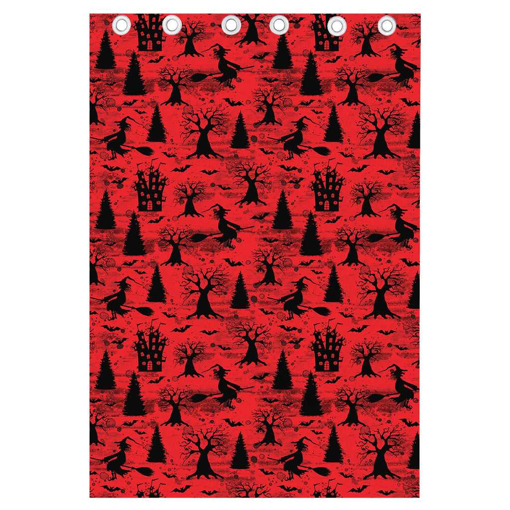 Red And Black Horror Witch Pattern Print Curtain