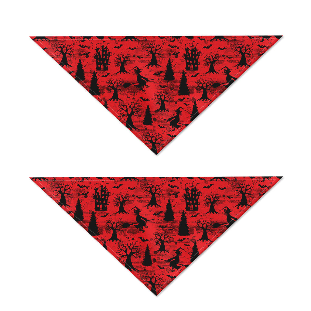 Red And Black Horror Witch Pattern Print Dog Bandana