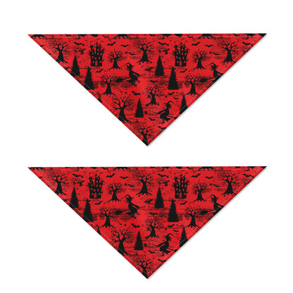 Red And Black Horror Witch Pattern Print Dog Bandana