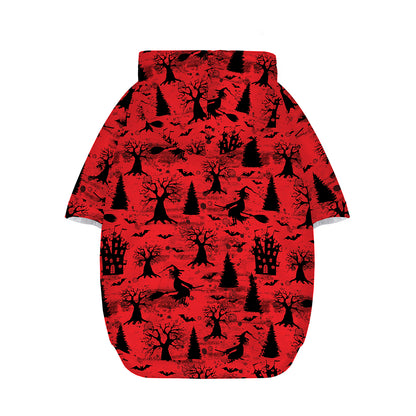 Red And Black Horror Witch Pattern Print Dog Zip Up Hoodie