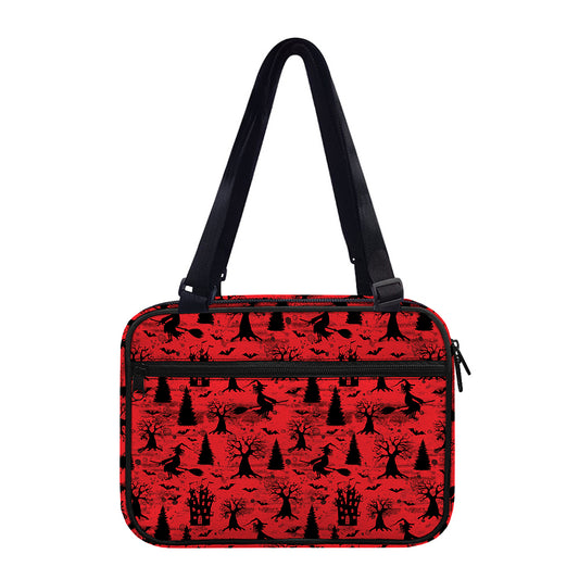 Red And Black Horror Witch Pattern Print Double Strap Bible Bag