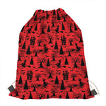 Red And Black Horror Witch Pattern Print Drawstring Bag