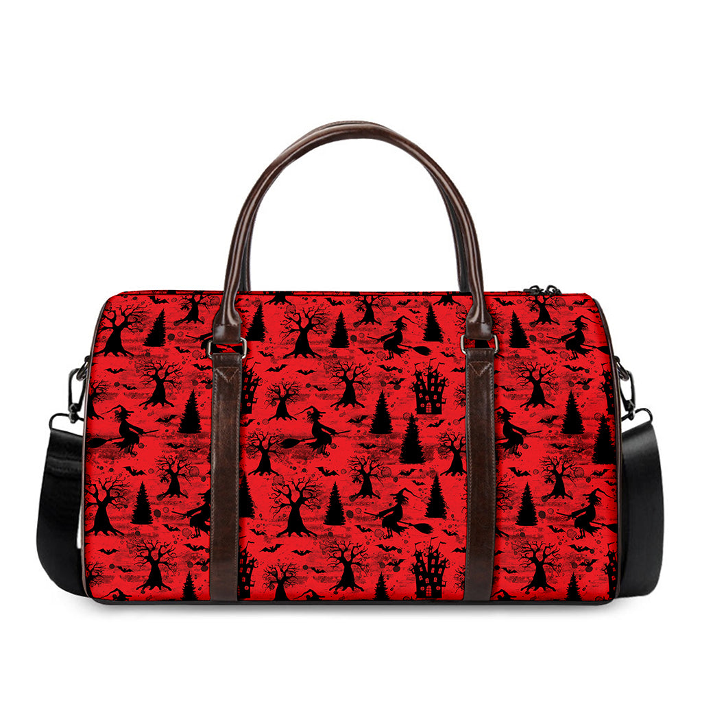 Red And Black Horror Witch Pattern Print Duffle Bag