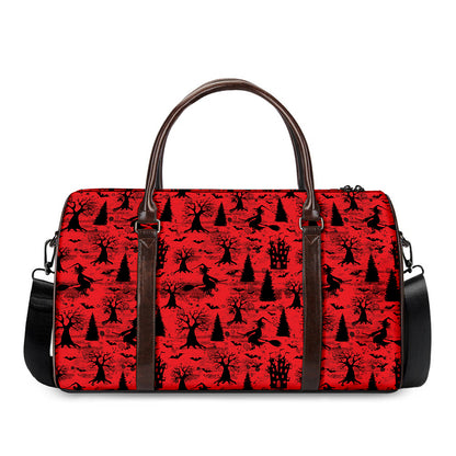 Red And Black Horror Witch Pattern Print Duffle Bag