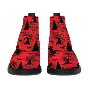 Red And Black Horror Witch Pattern Print Flat Ankle Boots