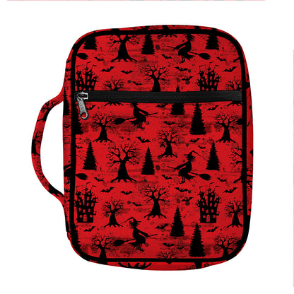 Red And Black Horror Witch Pattern Print Front Pocket Bible Bag