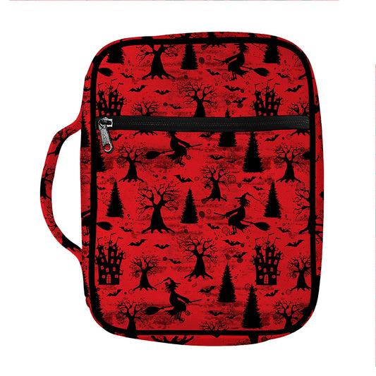 Red And Black Horror Witch Pattern Print Front Pocket Bible Bag
