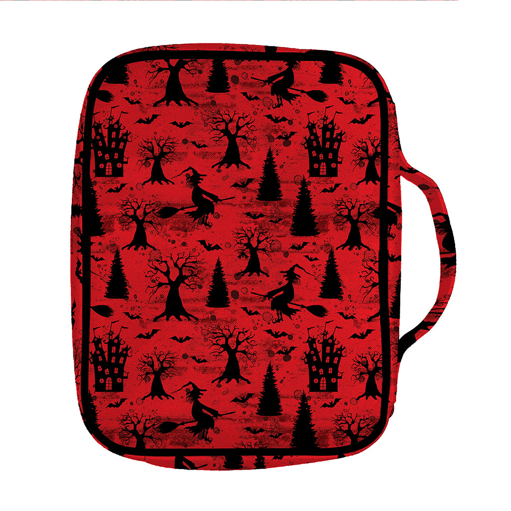 Red And Black Horror Witch Pattern Print Front Pocket Bible Bag