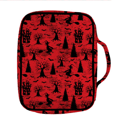 Red And Black Horror Witch Pattern Print Front Pocket Bible Bag