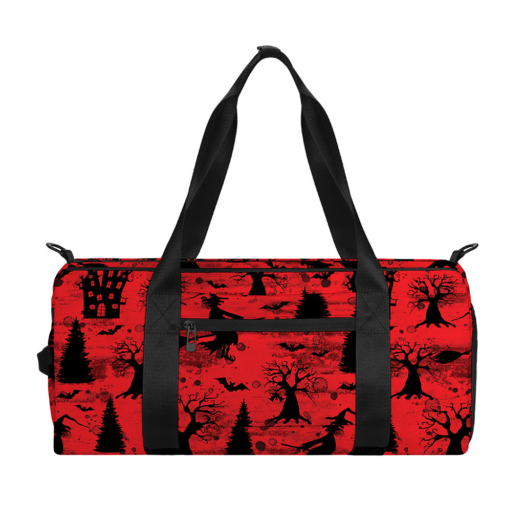 Red And Black Horror Witch Pattern Print Gym Bag