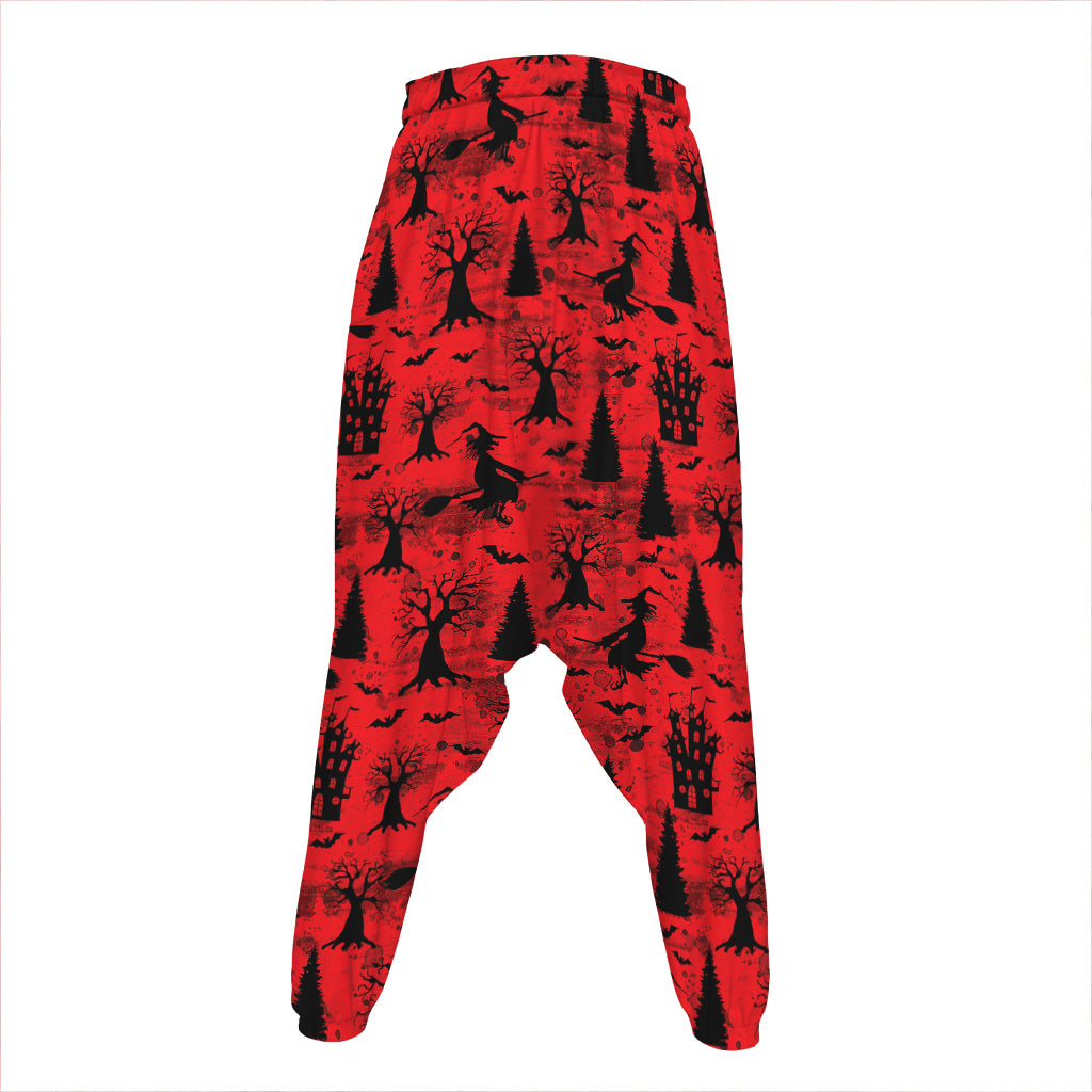 Red And Black Horror Witch Pattern Print Hammer Pants