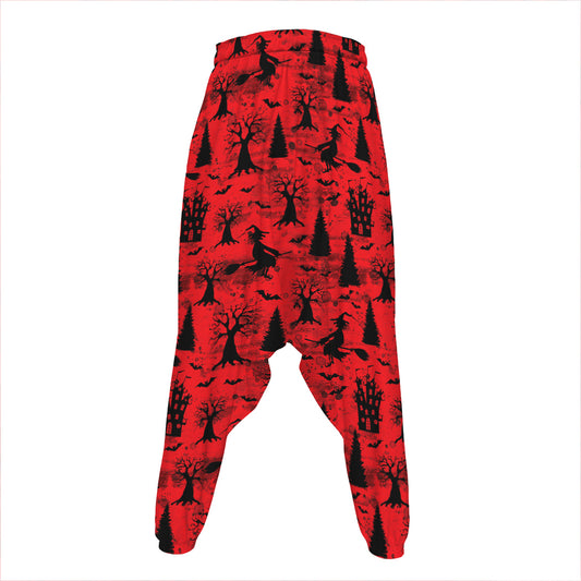 Red And Black Horror Witch Pattern Print Hammer Pants