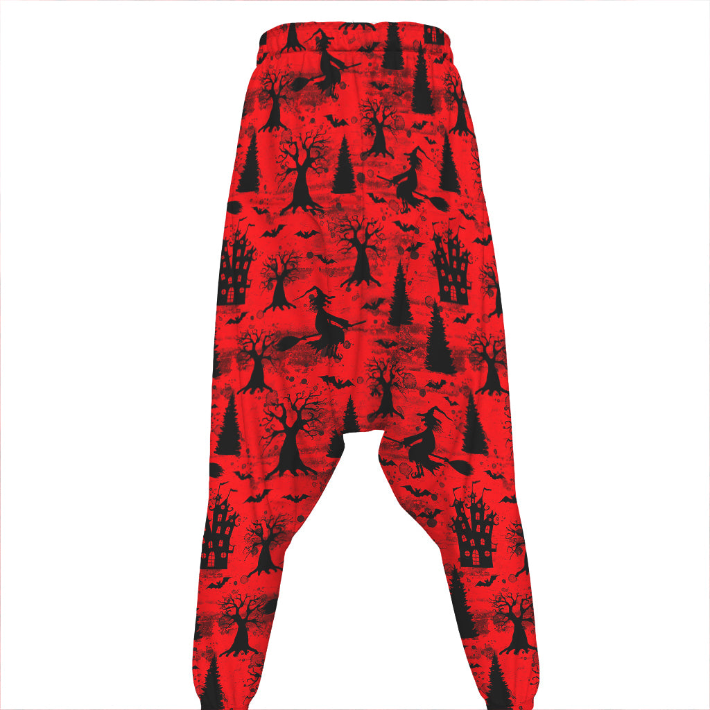 Red And Black Horror Witch Pattern Print Hammer Pants