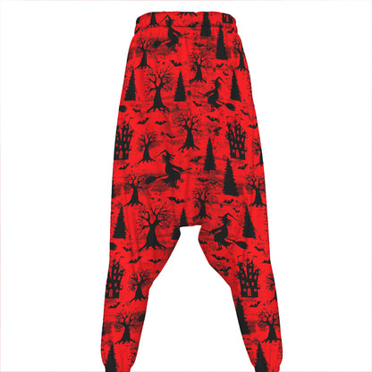 Red And Black Horror Witch Pattern Print Hammer Pants