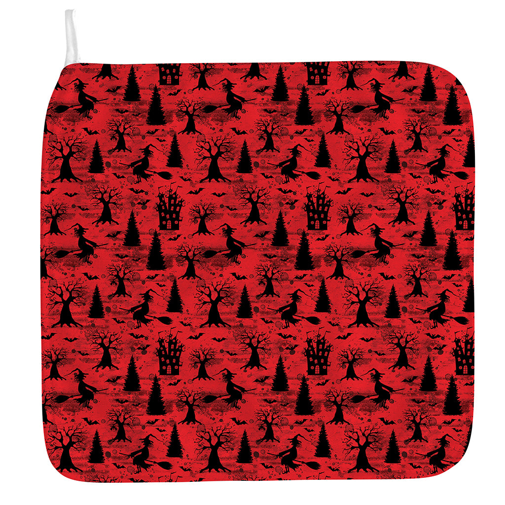 Red And Black Horror Witch Pattern Print Hand Towel