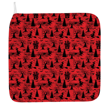 Red And Black Horror Witch Pattern Print Hand Towel