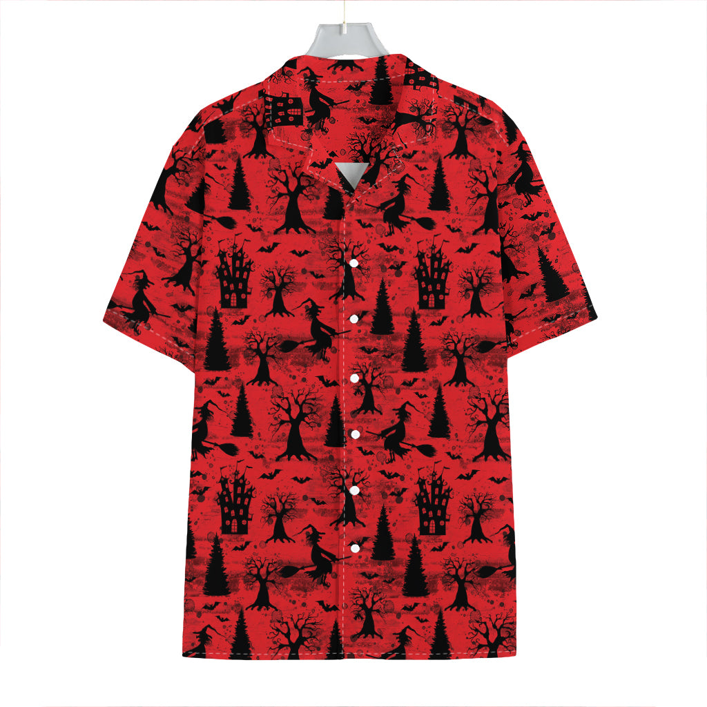 Red And Black Horror Witch Pattern Print Hawaiian Shirt