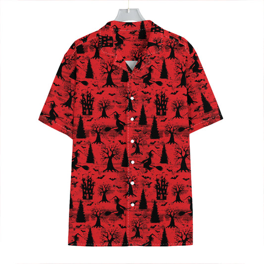 Red And Black Horror Witch Pattern Print Hawaiian Shirt