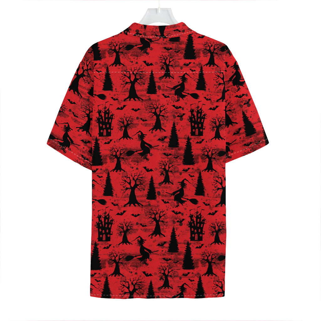 Red And Black Horror Witch Pattern Print Hawaiian Shirt