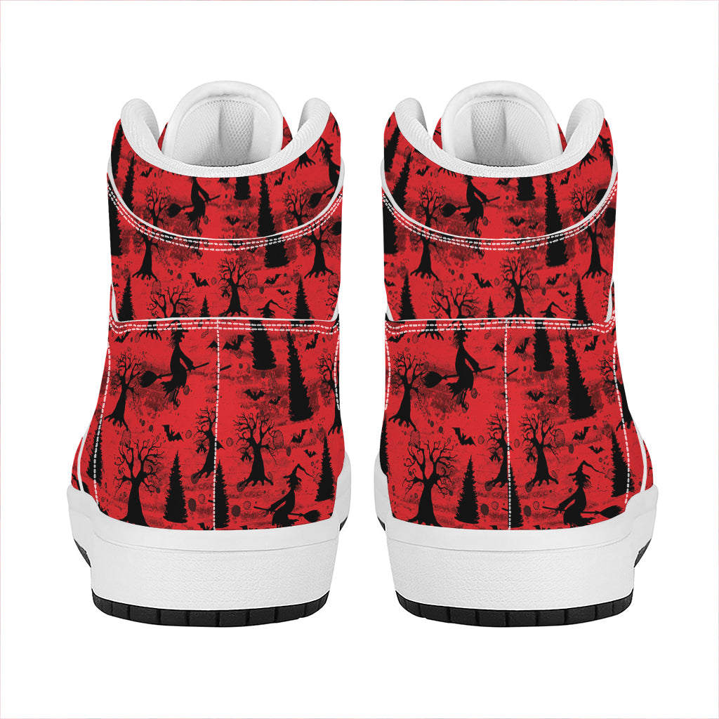 Red And Black Horror Witch Pattern Print High Top Leather Sneakers