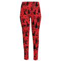 Red And Black Horror Witch Pattern Print High-Waisted Pocket Leggings