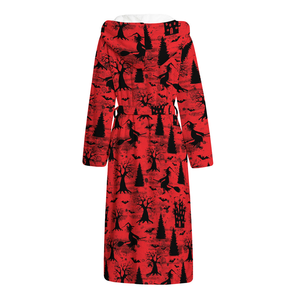 Red And Black Horror Witch Pattern Print Hooded Bathrobe