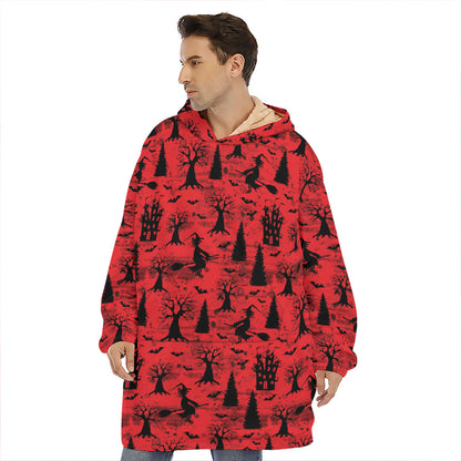 Red And Black Horror Witch Pattern Print Hoodie Blanket