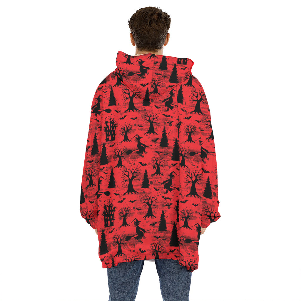 Red And Black Horror Witch Pattern Print Hoodie Blanket