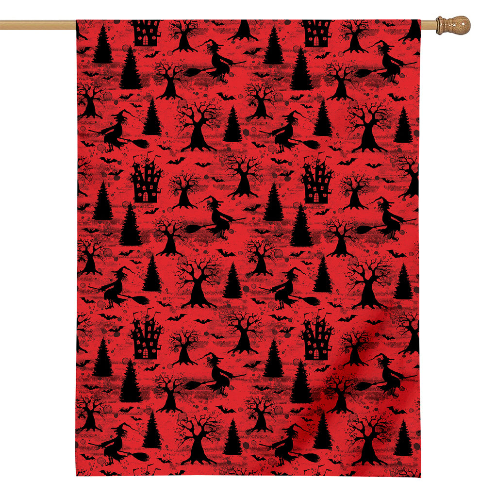 Red And Black Horror Witch Pattern Print House Flag