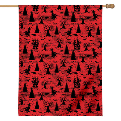 Red And Black Horror Witch Pattern Print House Flag