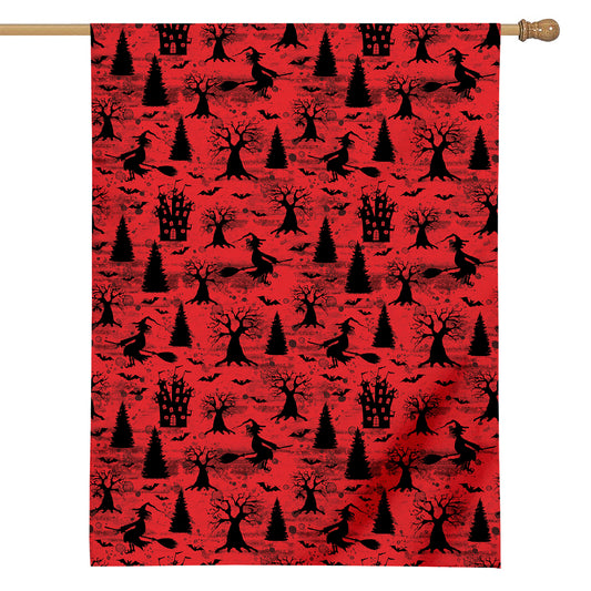 Red And Black Horror Witch Pattern Print House Flag
