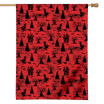 Red And Black Horror Witch Pattern Print House Flag