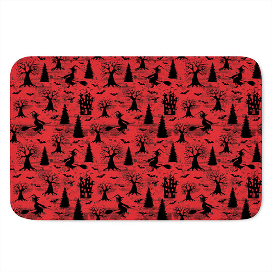 Red And Black Horror Witch Pattern Print Indoor Door Mat