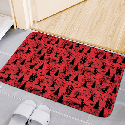 Red And Black Horror Witch Pattern Print Indoor Door Mat