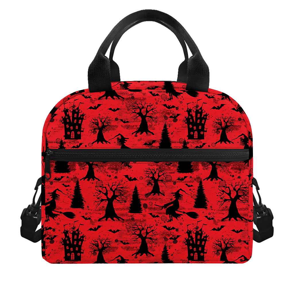 Red And Black Horror Witch Pattern Print Insulated Lunch Bag