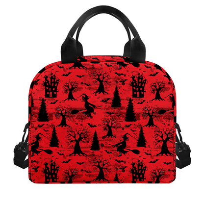 Red And Black Horror Witch Pattern Print Insulated Lunch Bag