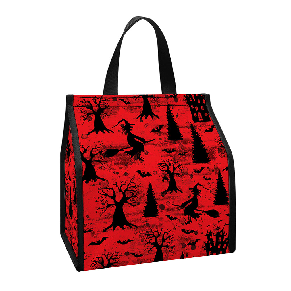 Red And Black Horror Witch Pattern Print Insulated Lunch Tote