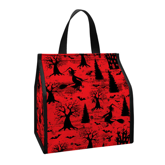 Red And Black Horror Witch Pattern Print Insulated Lunch Tote