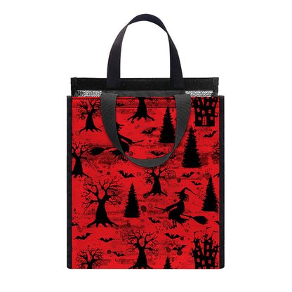 Red And Black Horror Witch Pattern Print Insulated Lunch Tote