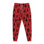 Red And Black Horror Witch Pattern Print Jogger Pants