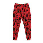 Red And Black Horror Witch Pattern Print Jogger Pants