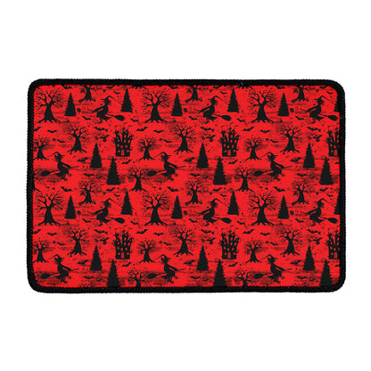 Red And Black Horror Witch Pattern Print Kitchen Mat