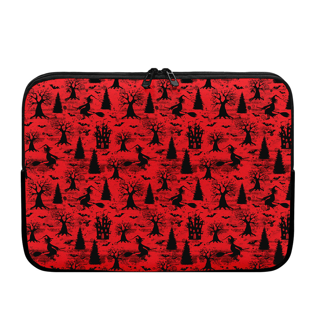 Red And Black Horror Witch Pattern Print Laptop Sleeve