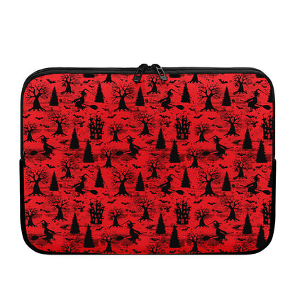 Red And Black Horror Witch Pattern Print Laptop Sleeve